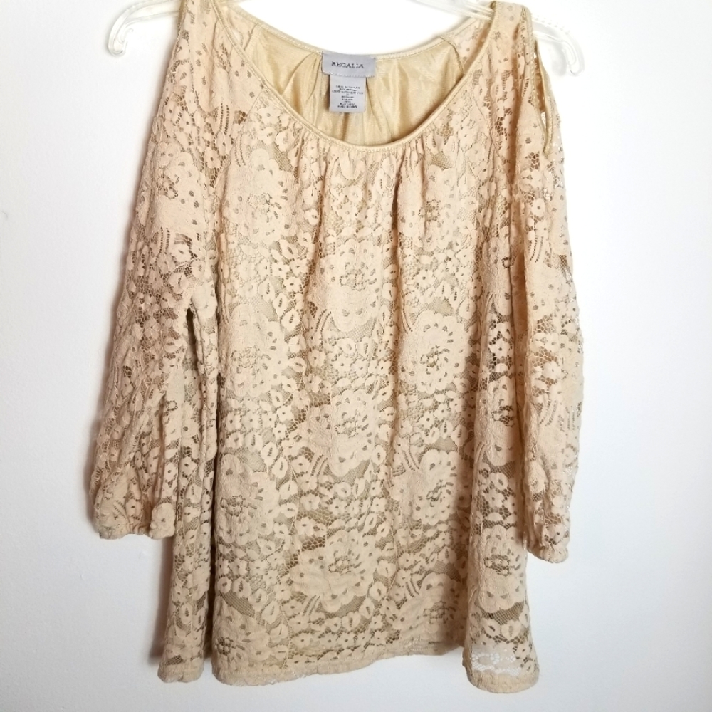 Regalia Lace Cold Shoulder Long Sleeve Scoop Neck Top